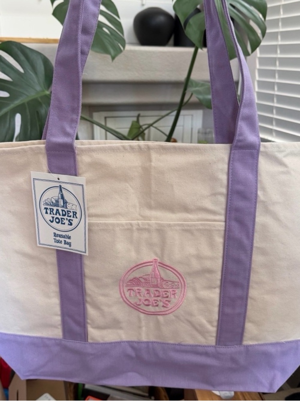 Trader Joe’s Large Lavender Reusable Canvas Tote Bag x2 for @tttomtonim